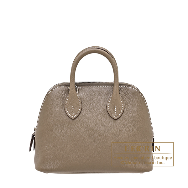 Hermes Bolide bag 1923 mini Etoupe grey Evercolor leather Silver hardware