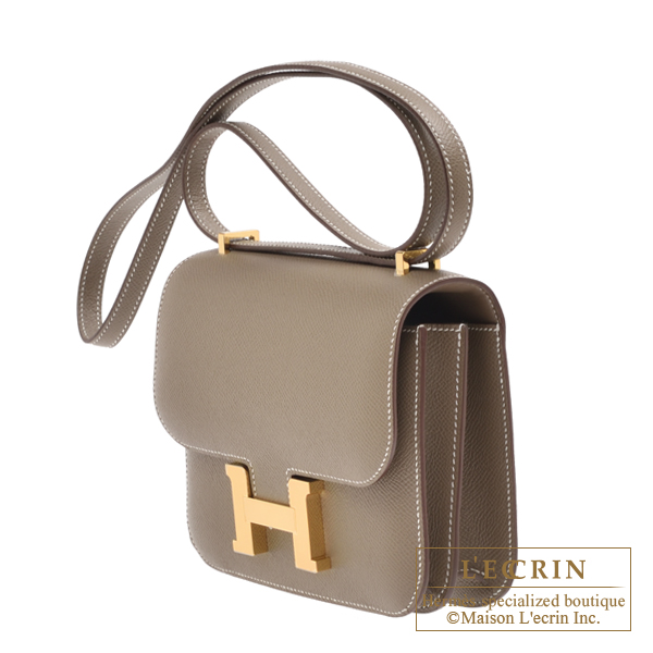 Hermes Constance Mini 18 Bag Etoupe Gold Hardware Epsom Leather at