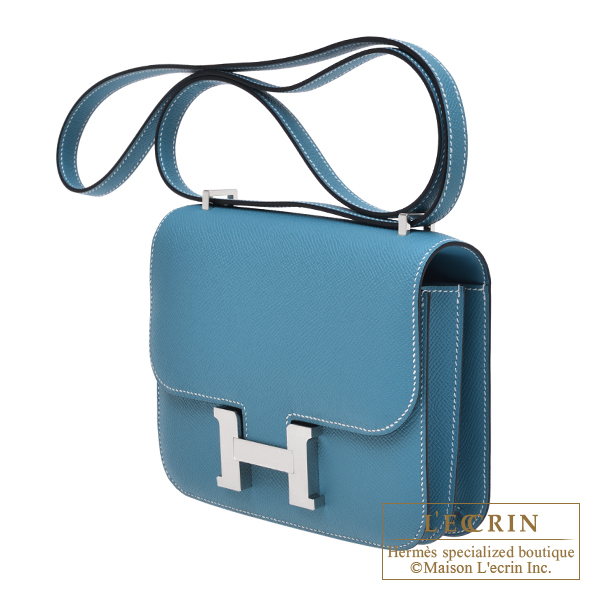 Hermes Constance mini Mirror New blue jean Epsom leather Silver hardware