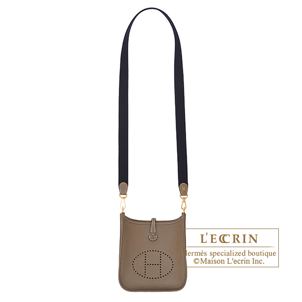 Hermes Mini Evelyne TPM 16 Etoupe Clemence Gold Hardware Handbag