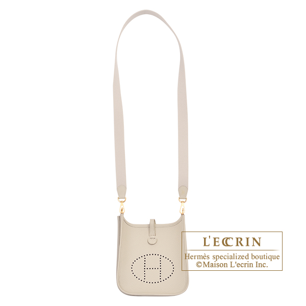 Hermes Mini Evelyne TPM Beton Crossbody Bag Gold Hardware Clemence Leather