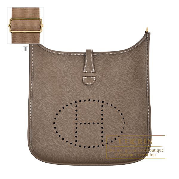 Hermes　Evelyne 3 bag PM　Etoupe grey　Clemence leather　Gold hardware