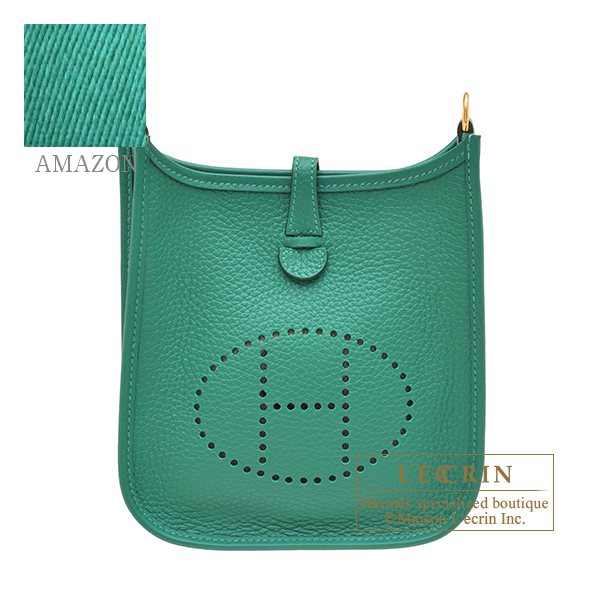 Hermes　Evelyne Amazon bag TPM　Vert vertigo　Clemence leather　Gold hardware　Bandouliere 111cm