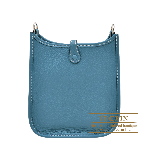 Hermes Evelyne Amazon bag TPM New blue jean Clemence leather Silver hardware Bandouliere 85cm