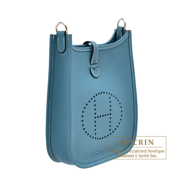 Hermes Evelyne Amazon bag TPM New blue jean Clemence leather Silver hardware Bandouliere 85cm