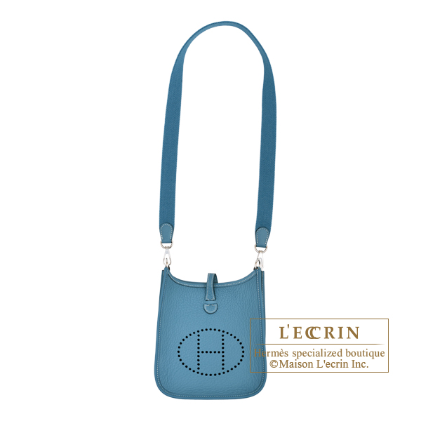 Hermes Evelyne Amazon bag TPM New blue jean Clemence leather Silver hardware Bandouliere 85cm