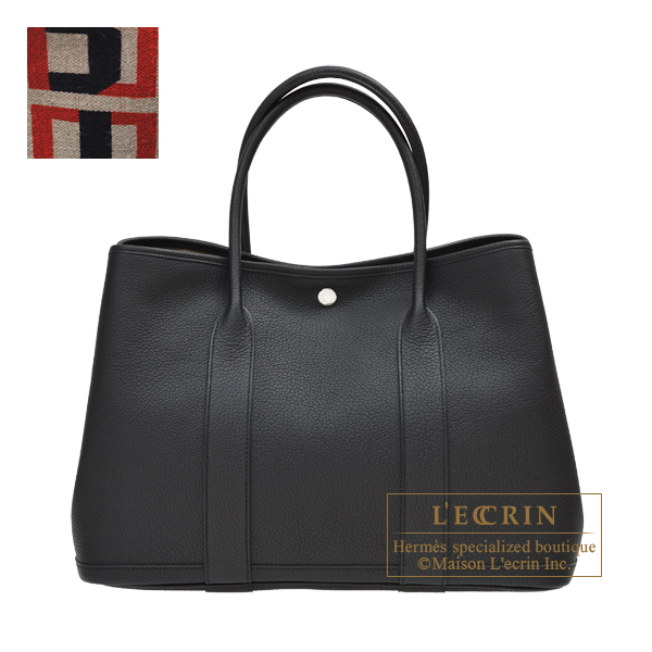 Hermes　Garden Party bag 36/PM　Lettres au Carre　Black　Negonda leather　Silver hardware