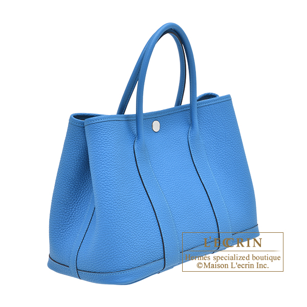 Hermes Garden Party bag 30/TPM Blue hydra Negonda leather Silver hardware