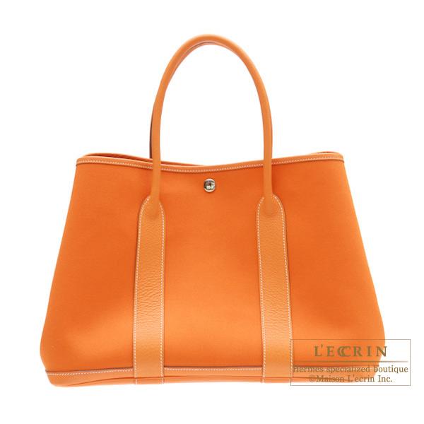 Hermes Yellow Canvas and White Buffalo Leather Garden Party 36 Bag