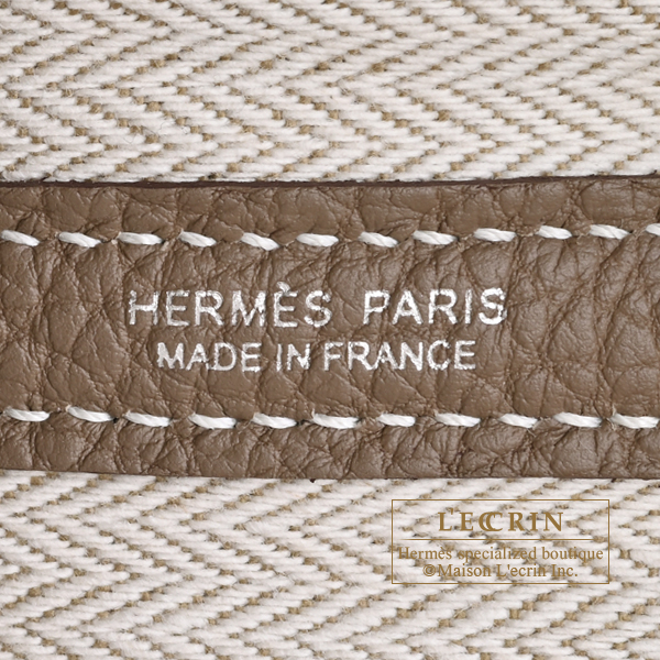 hermes garden party 36 (stamp r 2014) etoupe nagonda leather, silver  hardware, no dust cover