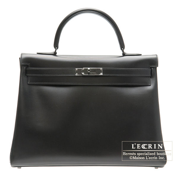 Hermes　So-black　Kelly bag 35　Retourne　Black　Box calf leather　Black hardware