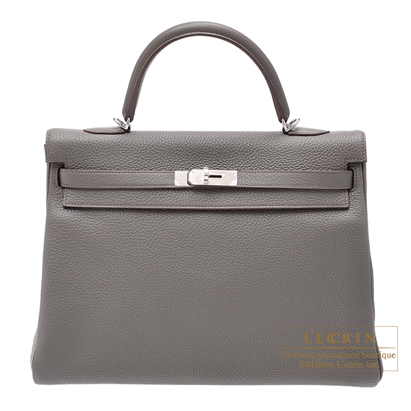 Hermes　Kelly bag 35　Retourne　Etain　Clemence leather　Silver hardware