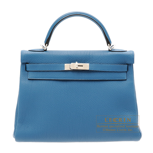 Hermes　Kelly bag 32　Retourne　Blue de galice　Togo leather　Silver hardware