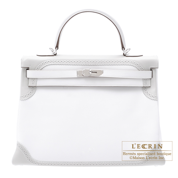 Hermes　Kelly Ghillies bag 35　Retourne　White/Pearl grey　Swift leather　Silver hardware