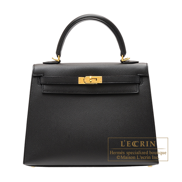 Hermes　Kelly bag 25　Sellier　Black　Epsom leather　Gold hardware