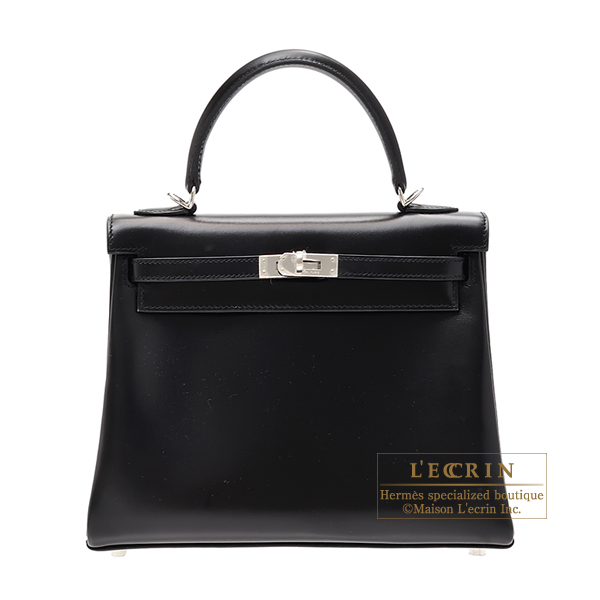 Hermes　Kelly bag 25　Retourne　Black　Box calf leather　Silver hardware