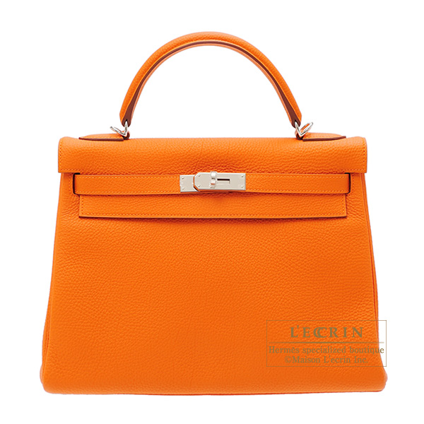 Hermes　Kelly bag 32　Retourne　Orange　Togo leather　Silver hardware