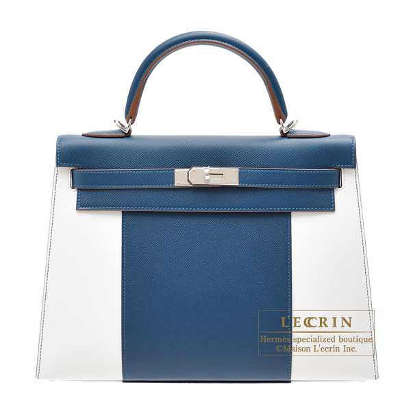 Hermes　Kelly Flag bag 32　Sellier　Blue thalassa/White　Epsom leather　Silver hardware