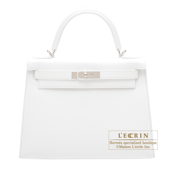 Hermes　Kelly bag 28　Sellier　White　Epsom leather　Silver hardware