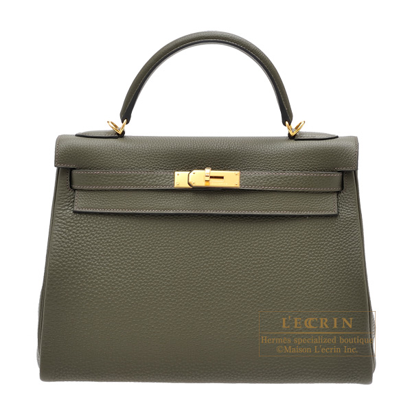 Hermes Birkin Handbag Vert Olive Clemence with Gold Hardware 35 at