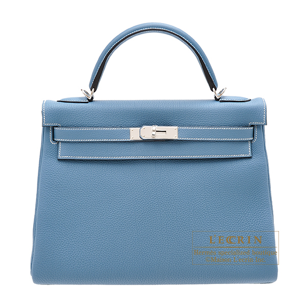 Hermes　Kelly bag 32　Retourne　Blue jean　Togo leather　Silver hardware