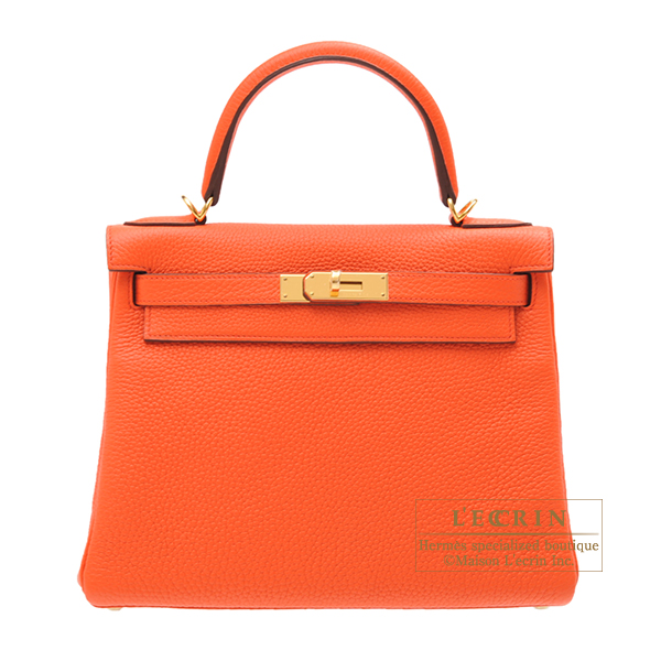 Hermes　Kelly bag 28　Retourne　Orange poppy　Togo leather　Gold hardware