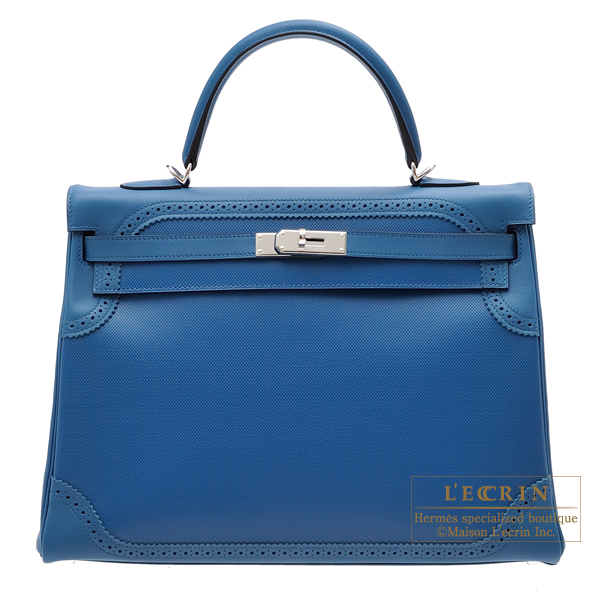 Hermes Limited Edition Blue de Galice Grain d'H & Swift Leather Ghillies  Kelly Bag