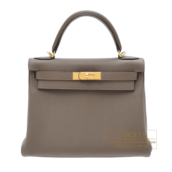 Hermes　Kelly bag 28　Retourne　Taupe grey　Togo leather　Gold hardware