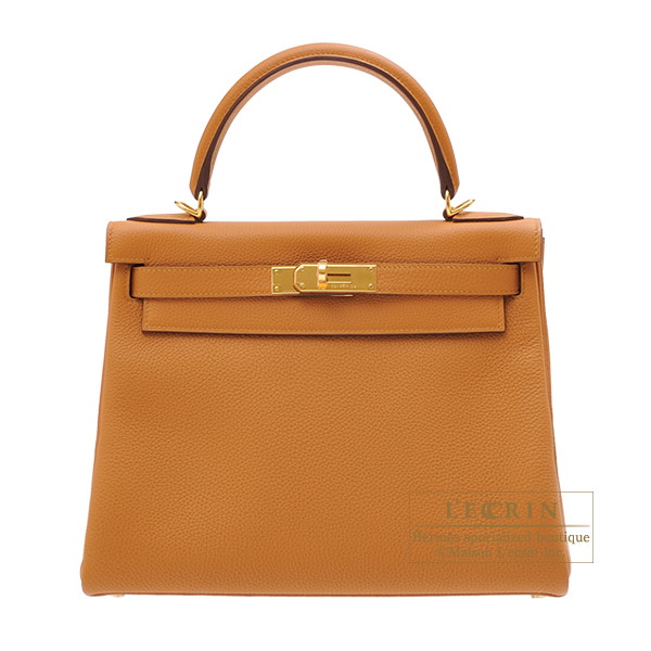 Hermes　Kelly bag 28　Retourne　Caramel　Togo leather　Gold hardware
