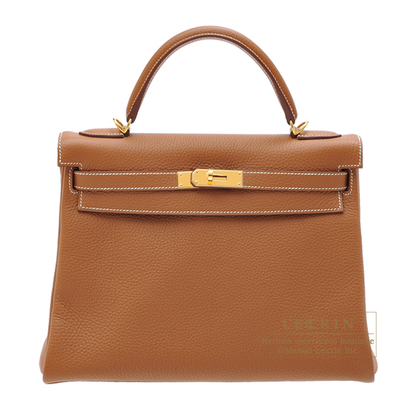 Hermes　Kelly bag 32　Retourne　Gold　Clemence leather　Gold hardware