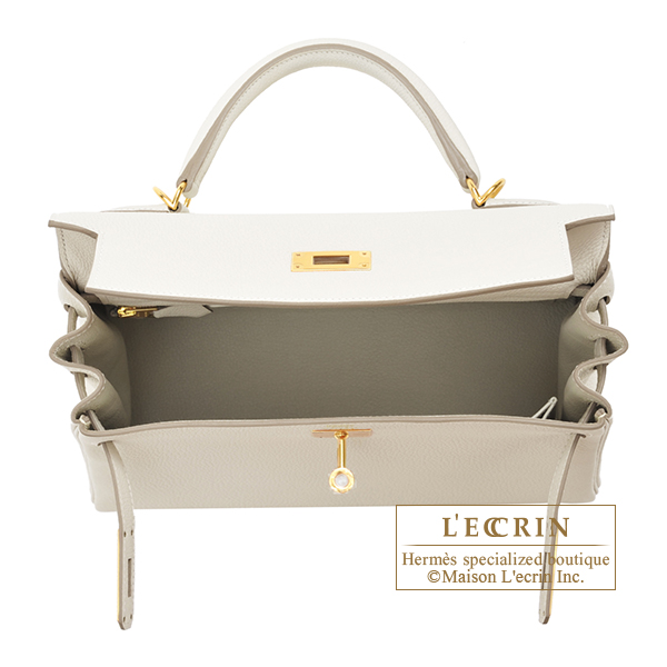 Hermes Kelly bag 28 Retourne Craie Togo leather Silver hardware