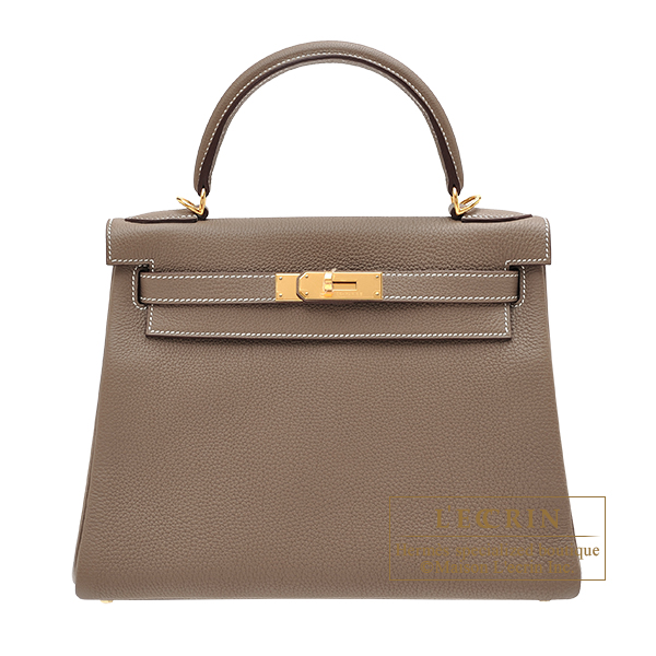 Hermes　Kelly bag 28　Retourne　Etoupe grey　Togo leather　Gold hardware