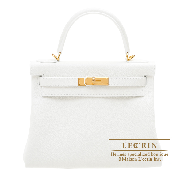 Hermes　Kelly bag 28　Retourne　White　Clemence leather　Gold hardware
