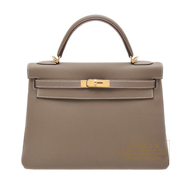 Hermes　Kelly bag 32　Retourne　Etoupe grey　Togo leather　Gold hardware