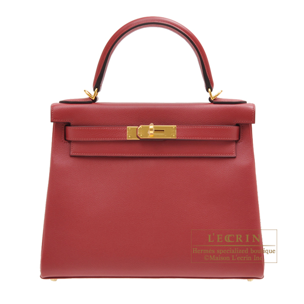 Hermes Kelly bag 28 Retourne Rouge grenat Evercolor leather Gold hardware