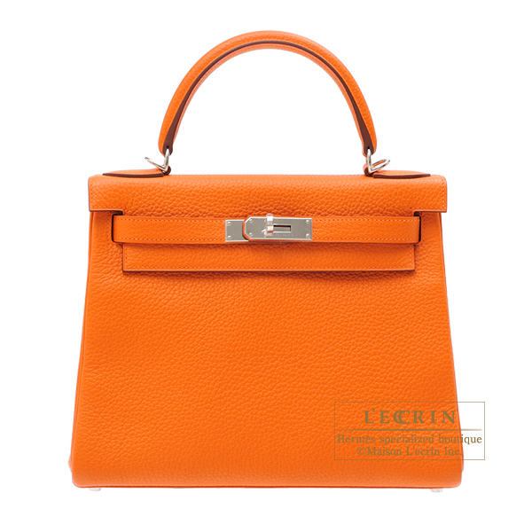 Hermes　Kelly bag 28　Retourne　Orange　Clemence leather　Silver hardware