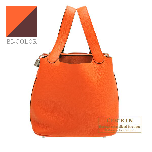 Hermes　Picotin Lock　Eclat bag 22/MM　Orange poppy/　Bordeaux　Clemence leather/　Swift leather　Silver hardware