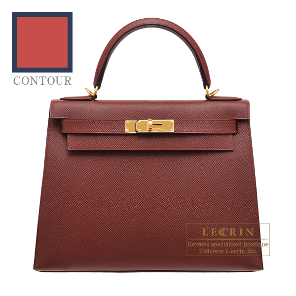 Hermes　Kelly Contour bag 28　Sellier　Rouge H/　Blue indigo　Epsom leather　Gold hardware