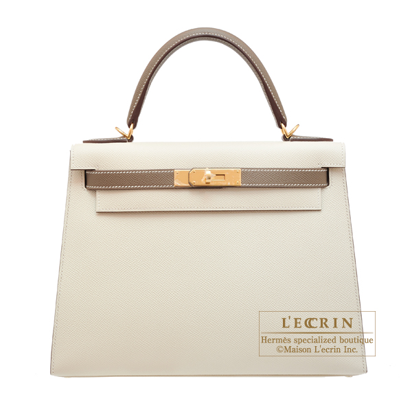 Hermes　Personal Kelly bag 28　Sellier　Craie/　Etoupe grey　Epsom leather　Gold hardware