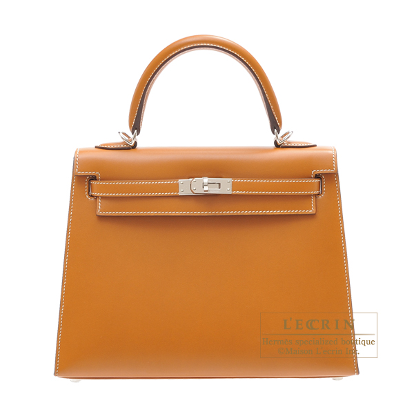 Hermes Kelly 25 Sellier Natural Sable Butler Leather Silver Hardware +  Receipt