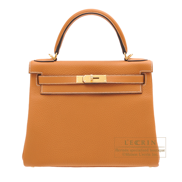 Hermes　Kelly bag 28　Retourne　Toffee　Clemence leather　Gold hardware