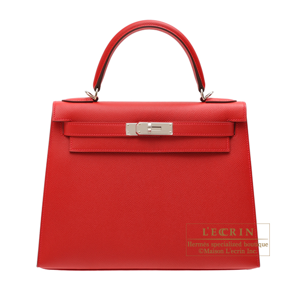 Hermes　Kelly bag 28　Sellier　Rouge casaque　Epsom leather　Silver hardware