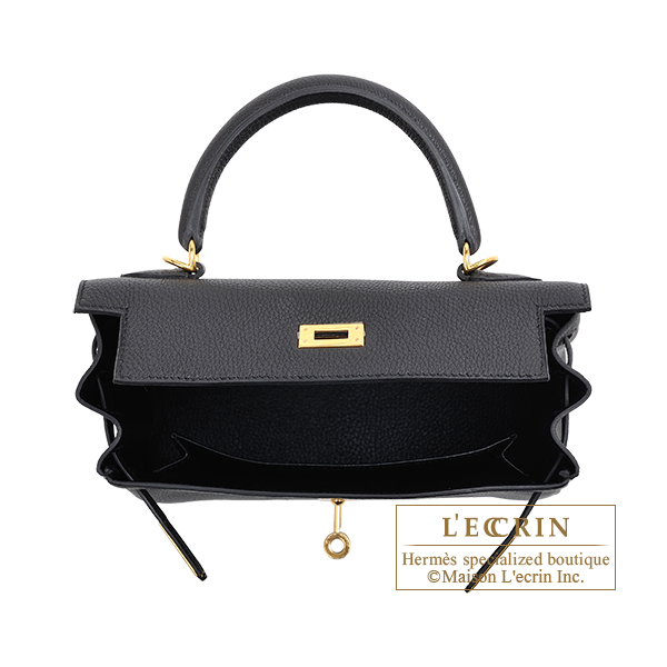 HERMÈS Kelly 25 handbag in Black Togo leather Gold hardware-Ginza