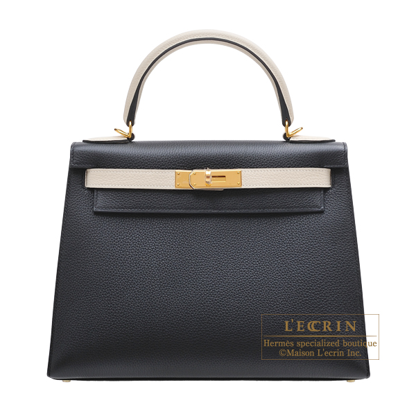 Hermes　Personal Kelly bag 28　Sellier　Black/Craie　Togo leather　Gold hardware