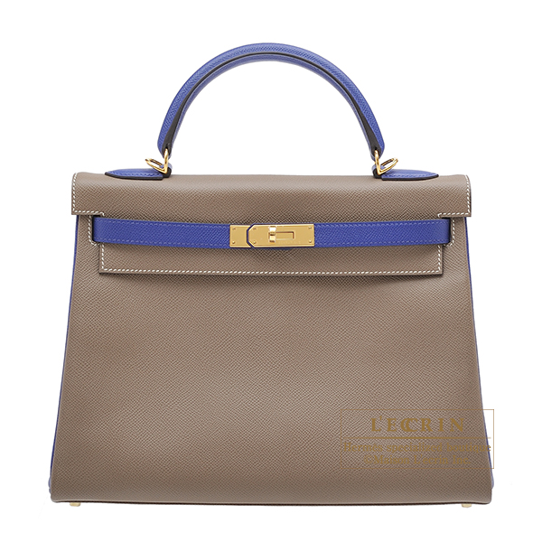 Hermes　Personal Kelly bag 32　Retourne　Etoupe grey/Blue electric　Epsom leather　Gold hardware