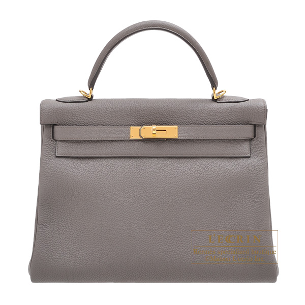 Hermes　Kelly bag 32　Retourne　Etain　Togo leather　Gold hardware