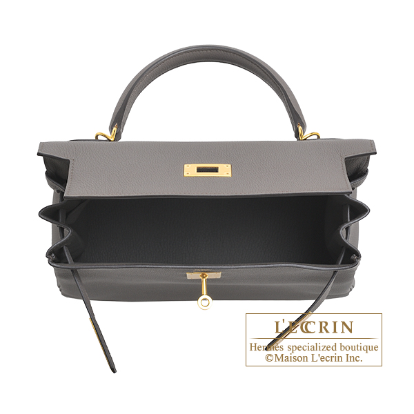 Hermes Personal Kelly bag 28 Retourne Rouge casaque/ Etain Epsom leather  Matt gold hardware