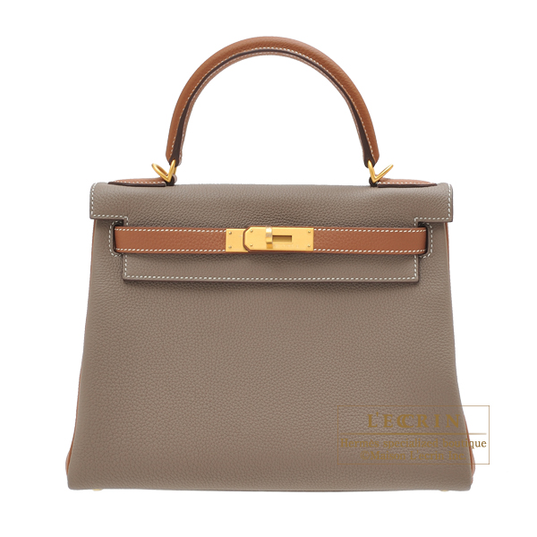 Hermes　Personal Kelly bag 28　Retourne　Etoupe grey/　Gold　Togo leather　Matt gold hardware