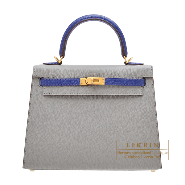 Hermes　Personal Kelly bag 25　Sellier　Gris mouette/　Blue electric　Epsom leather　Matt gold hardware