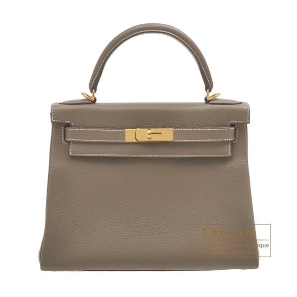 Hermes　Kelly bag 28　Retourne　Etoupe grey　Clemence leather　Gold hardware